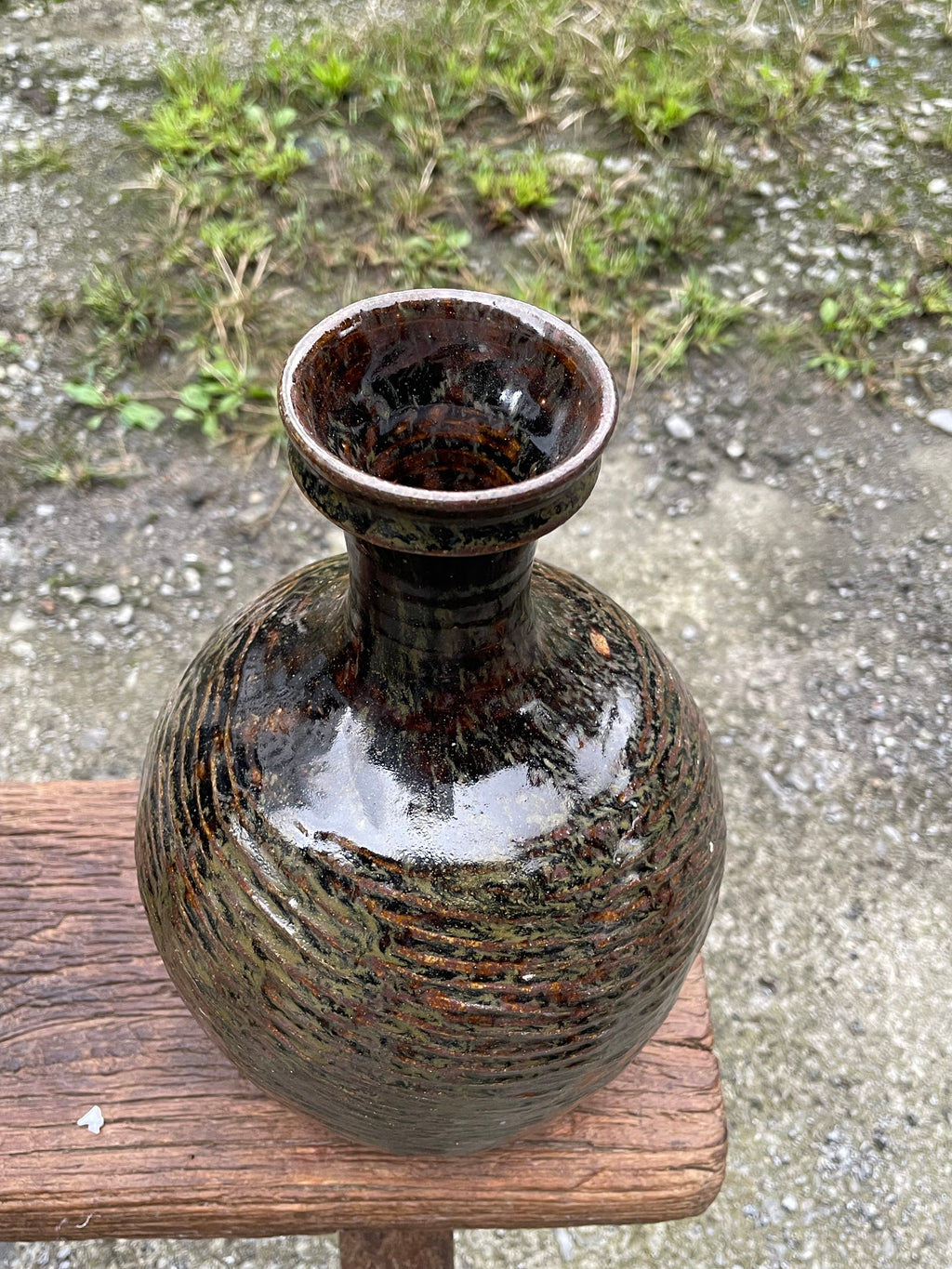 Handcrafted Vintage Chinese Primitive Pottery Jar, Wabi-Sabi Terracotta Vase with Textured Waves, One-of-a-Kind Rustic Home Decor, Asian Antique Art Piece