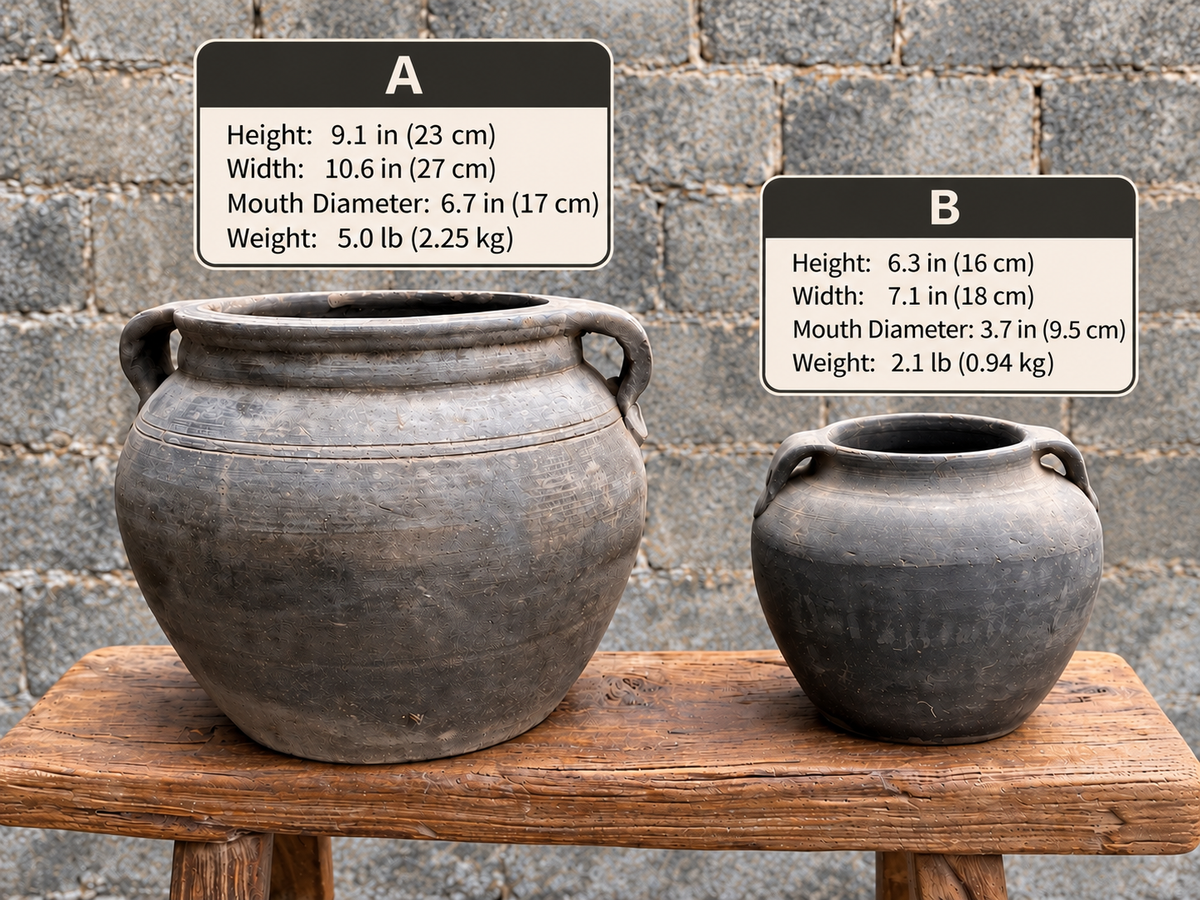 Rustic Chinese Two-Handle Pottery Jars | Wabi-Sabi Decor