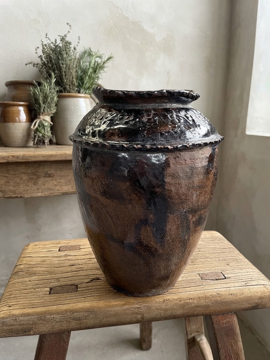 Vintage Chinese Brown Glazed Pottery Jar-One-of-a-Kind Rural Vessel