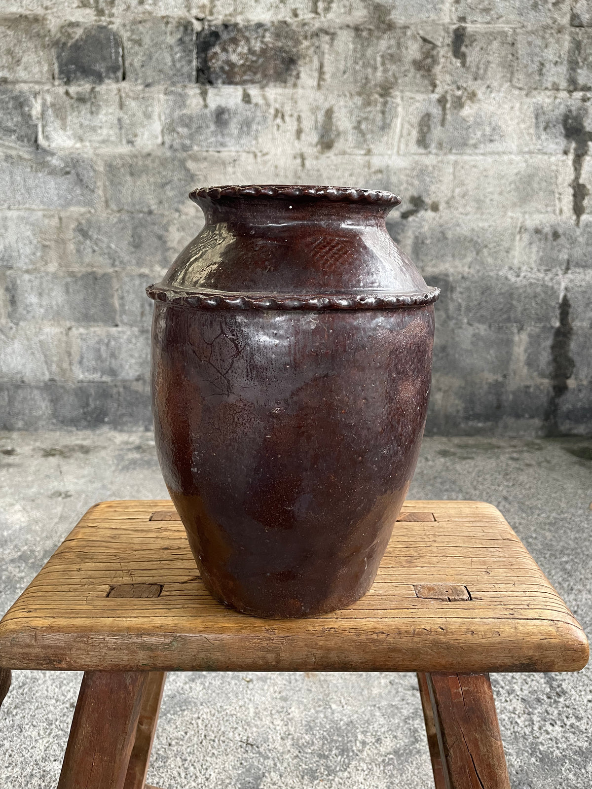 Vintage Chinese Brown Glazed Pottery Jar-One-of-a-Kind Rural Vessel