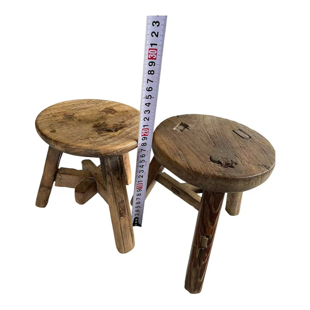 Antique Chinese Elm Low Stool | Wabi-Sabi Rustic Wooden Stool & Display Stand
