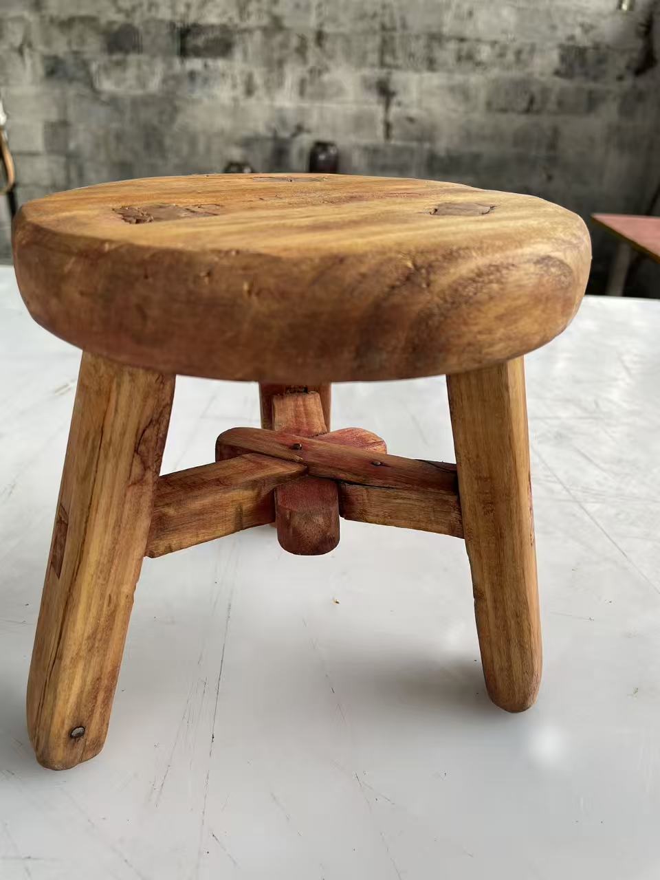 Antique Chinese Elm Low Stool | Wabi-Sabi Rustic Wooden Stool & Display Stand