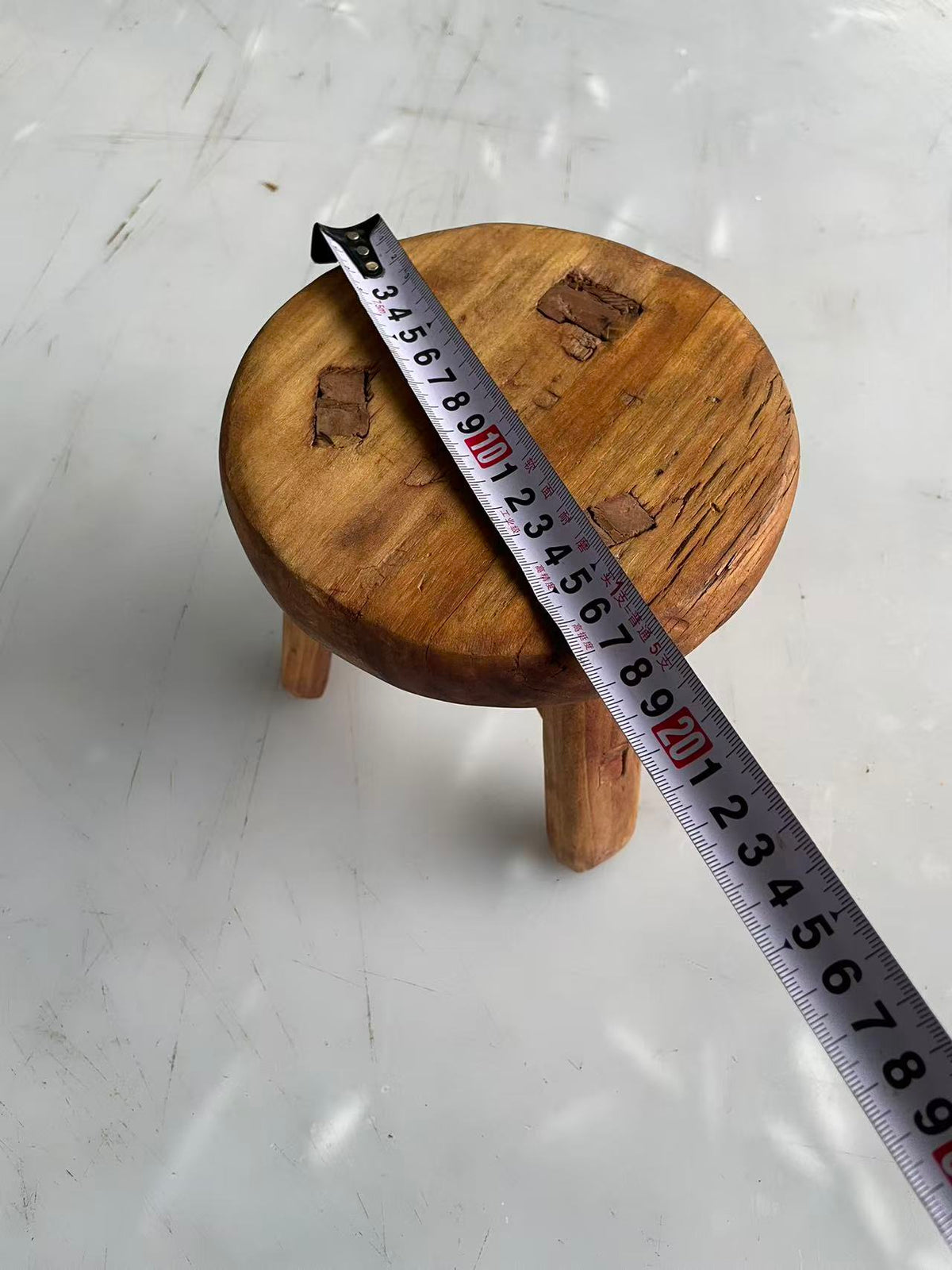 Antique Chinese Elm Low Stool | Wabi-Sabi Rustic Wooden Stool & Display Stand