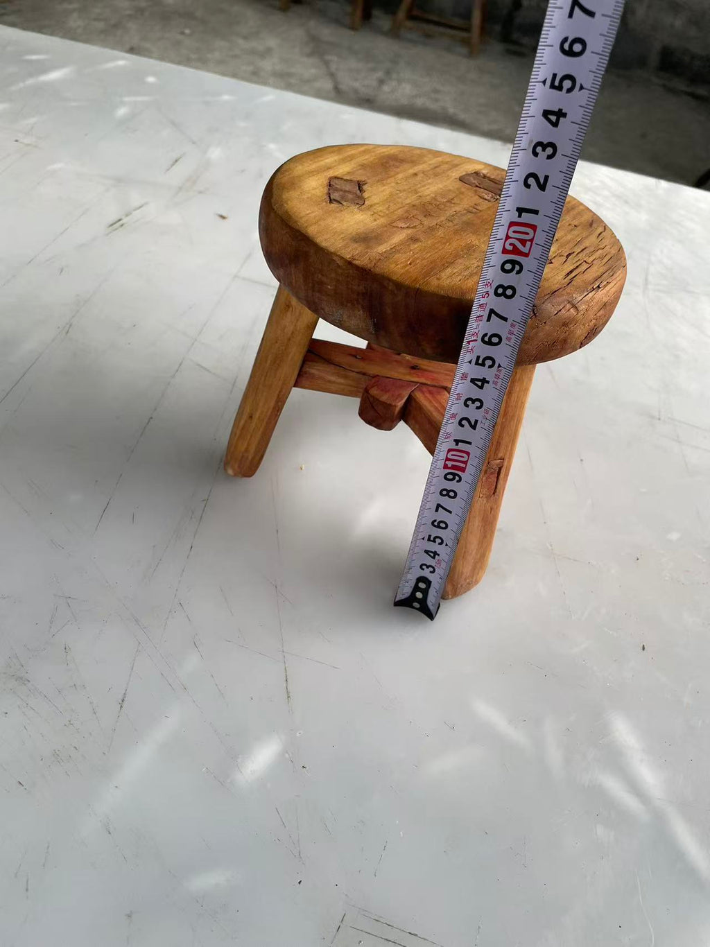 Antique Chinese Elm Low Stool | Wabi-Sabi Rustic Wooden Stool & Display Stand