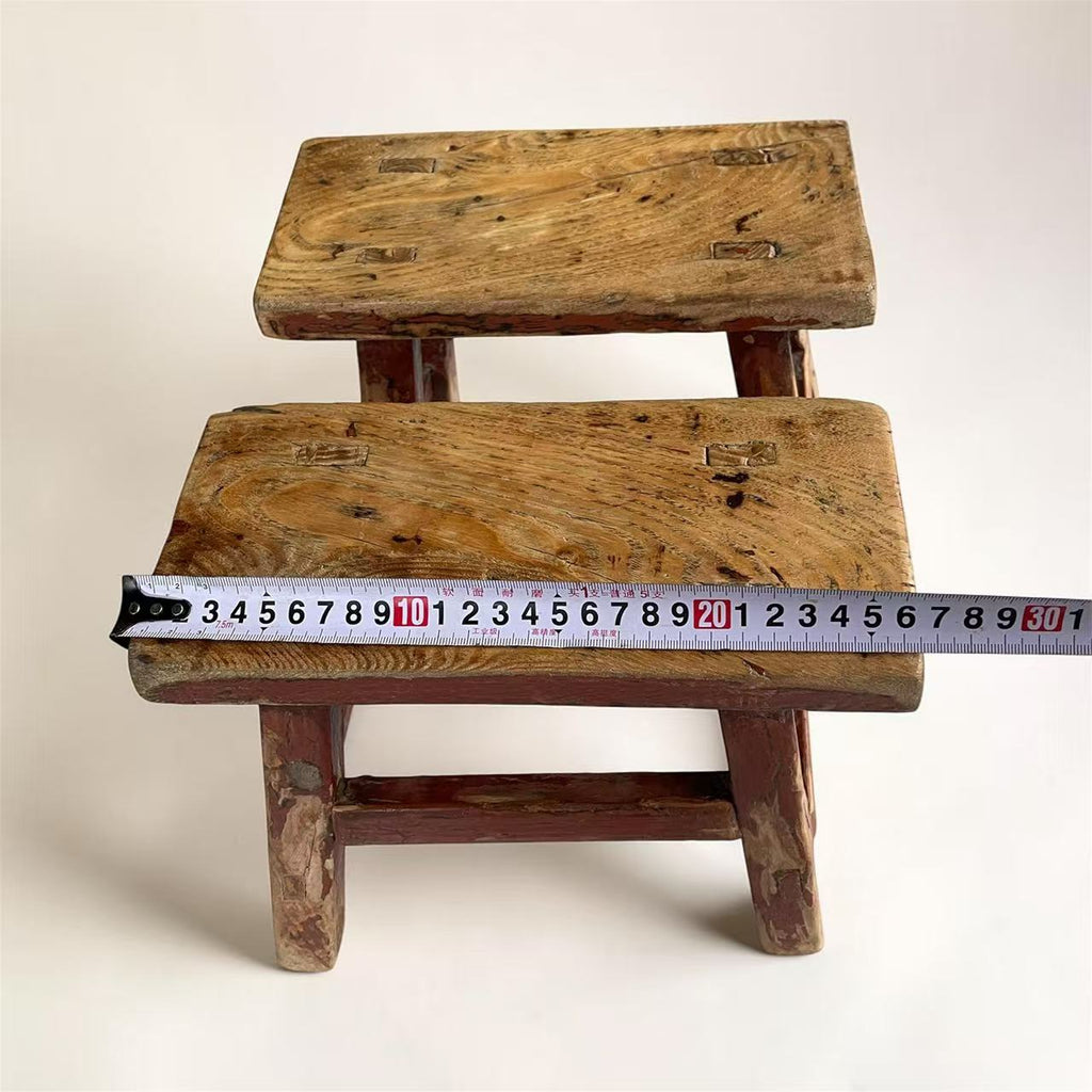 Vintage Chinese Elm Low Stools | Wabi-Sabi Rustic Wooden Stools