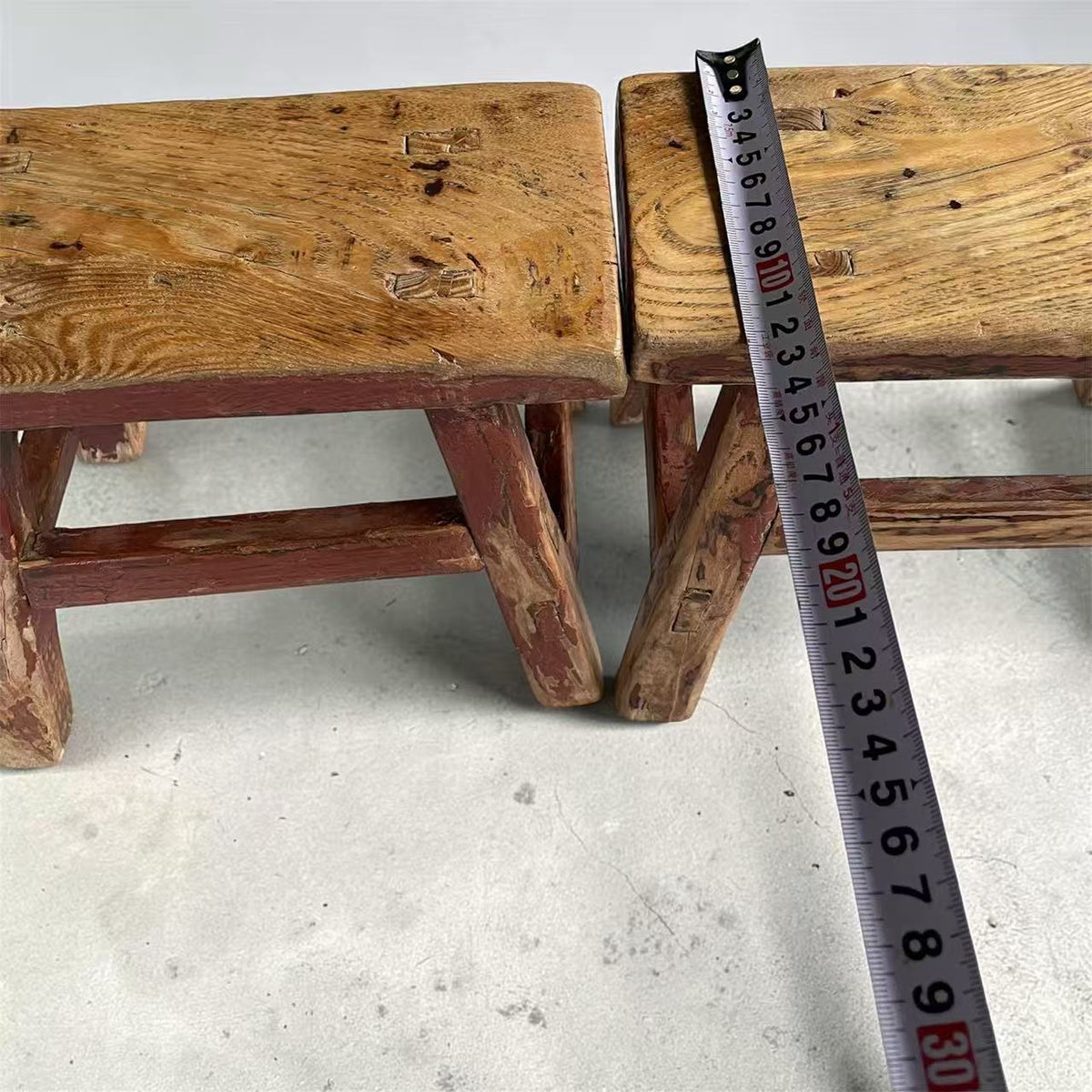 Vintage Chinese Elm Low Stools | Wabi-Sabi Rustic Wooden Stools