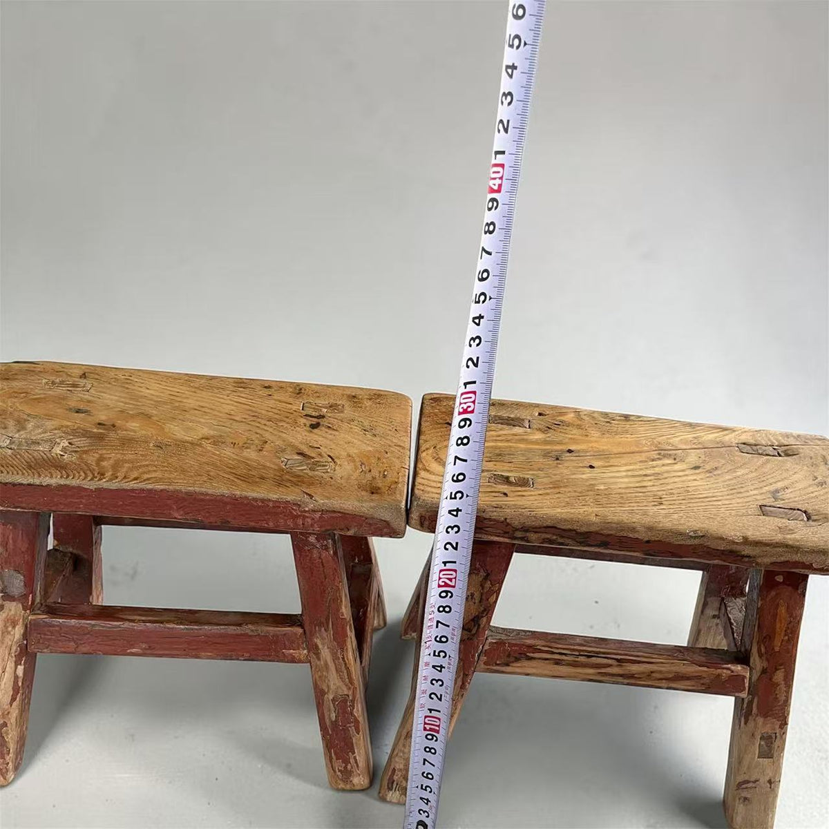 Vintage Chinese Elm Low Stools | Wabi-Sabi Rustic Wooden Stools