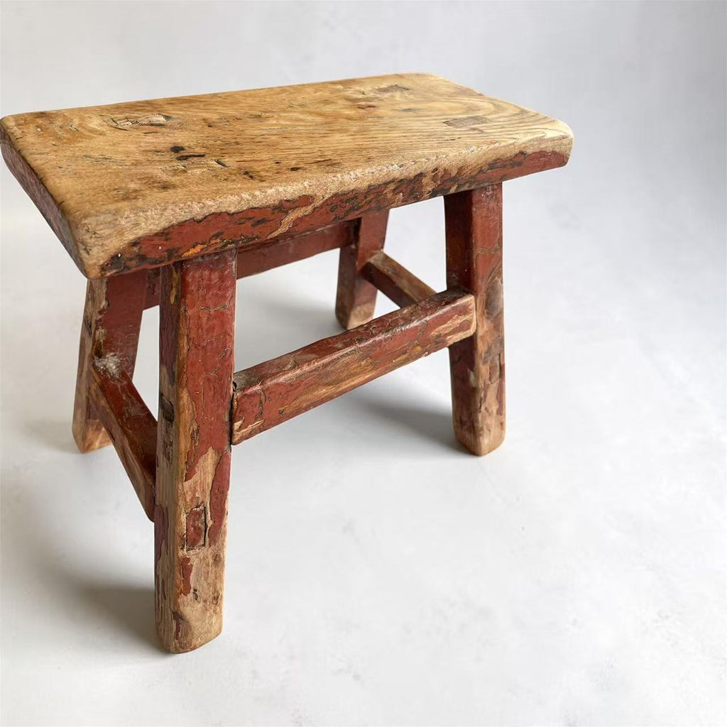 Vintage Chinese Elm Low Stools | Wabi-Sabi Rustic Wooden Stools
