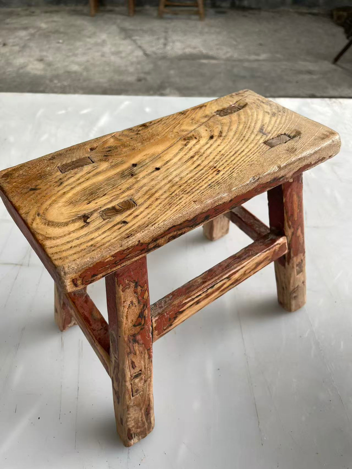 Vintage Chinese Elm Low Stools | Wabi-Sabi Rustic Wooden Stools