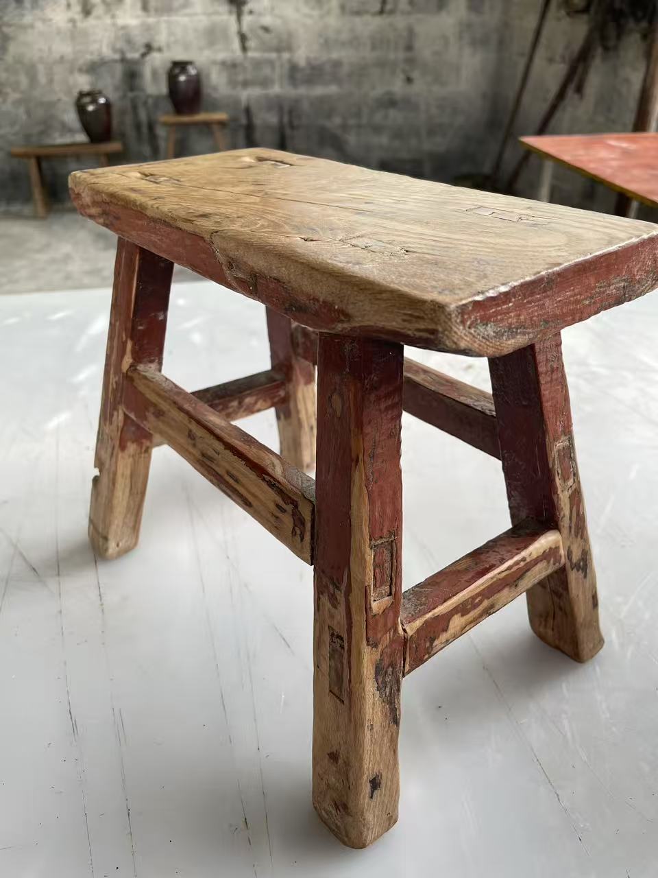 Vintage Chinese Elm Low Stools | Wabi-Sabi Rustic Wooden Stools