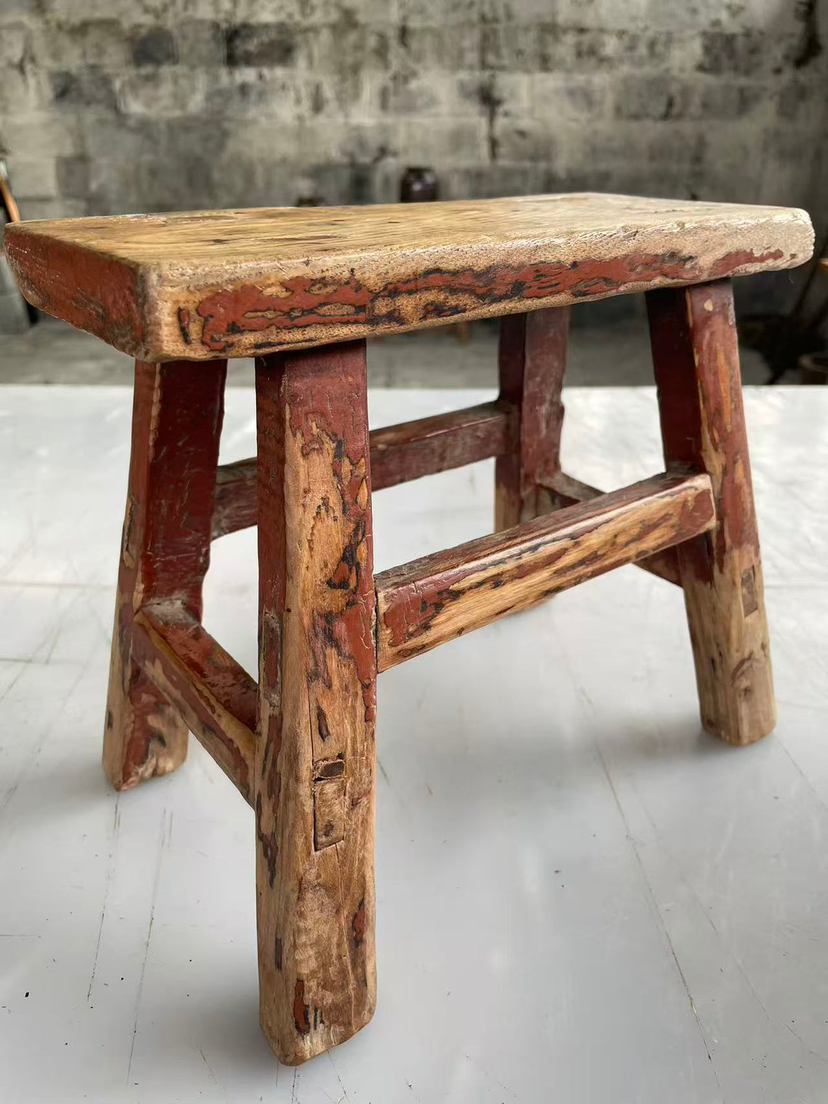Vintage Chinese Elm Low Stools | Wabi-Sabi Rustic Wooden Stools