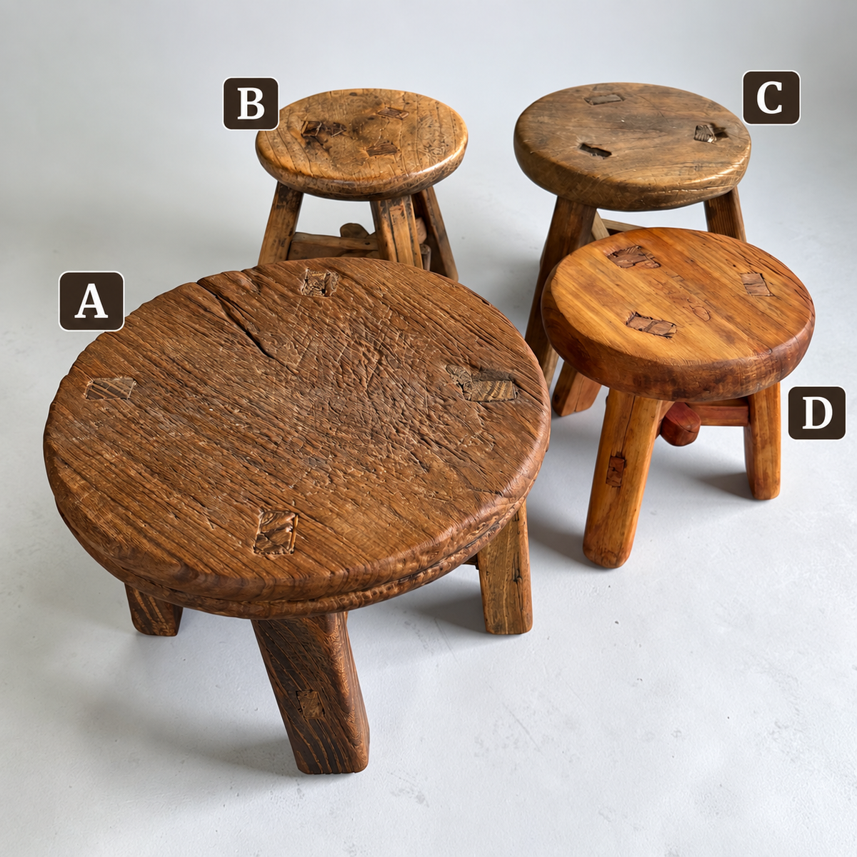 Antique Chinese Elm Low Stool | Wabi-Sabi Rustic Wooden Stool & Display Stand