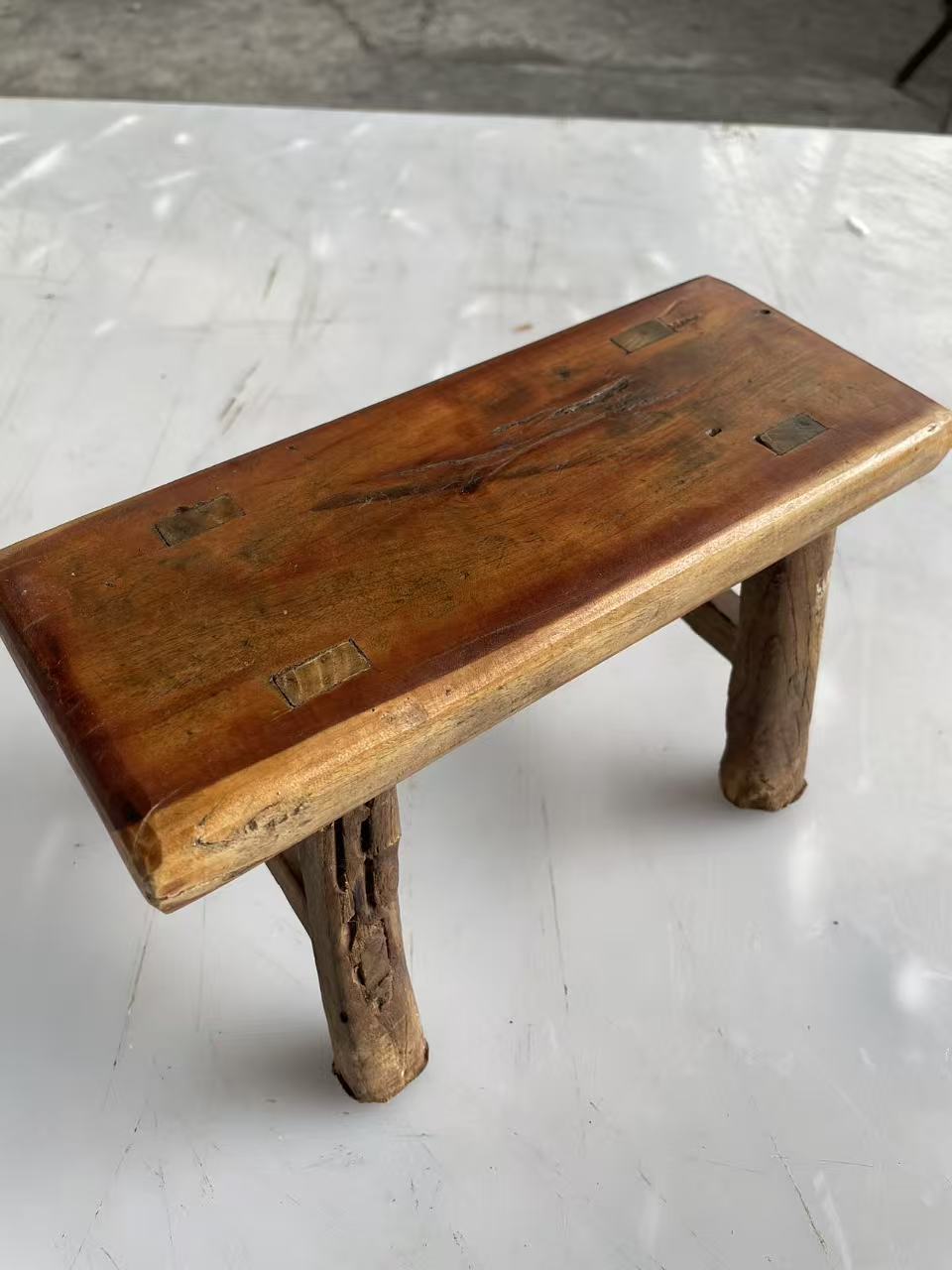 Vintage Chinese Elm Low Bench | Wabi-Sabi Rustic Wooden Stool