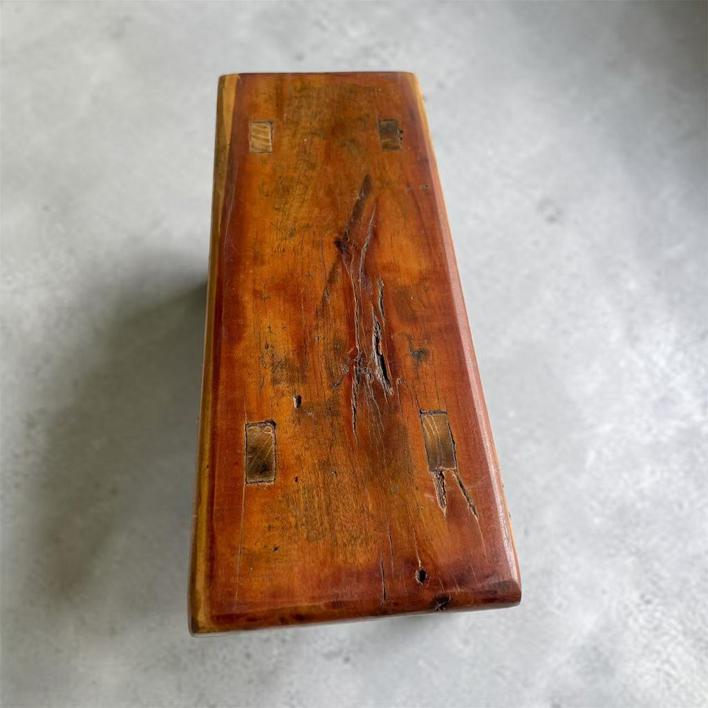 Vintage Chinese Elm Low Bench | Wabi-Sabi Rustic Wooden Stool