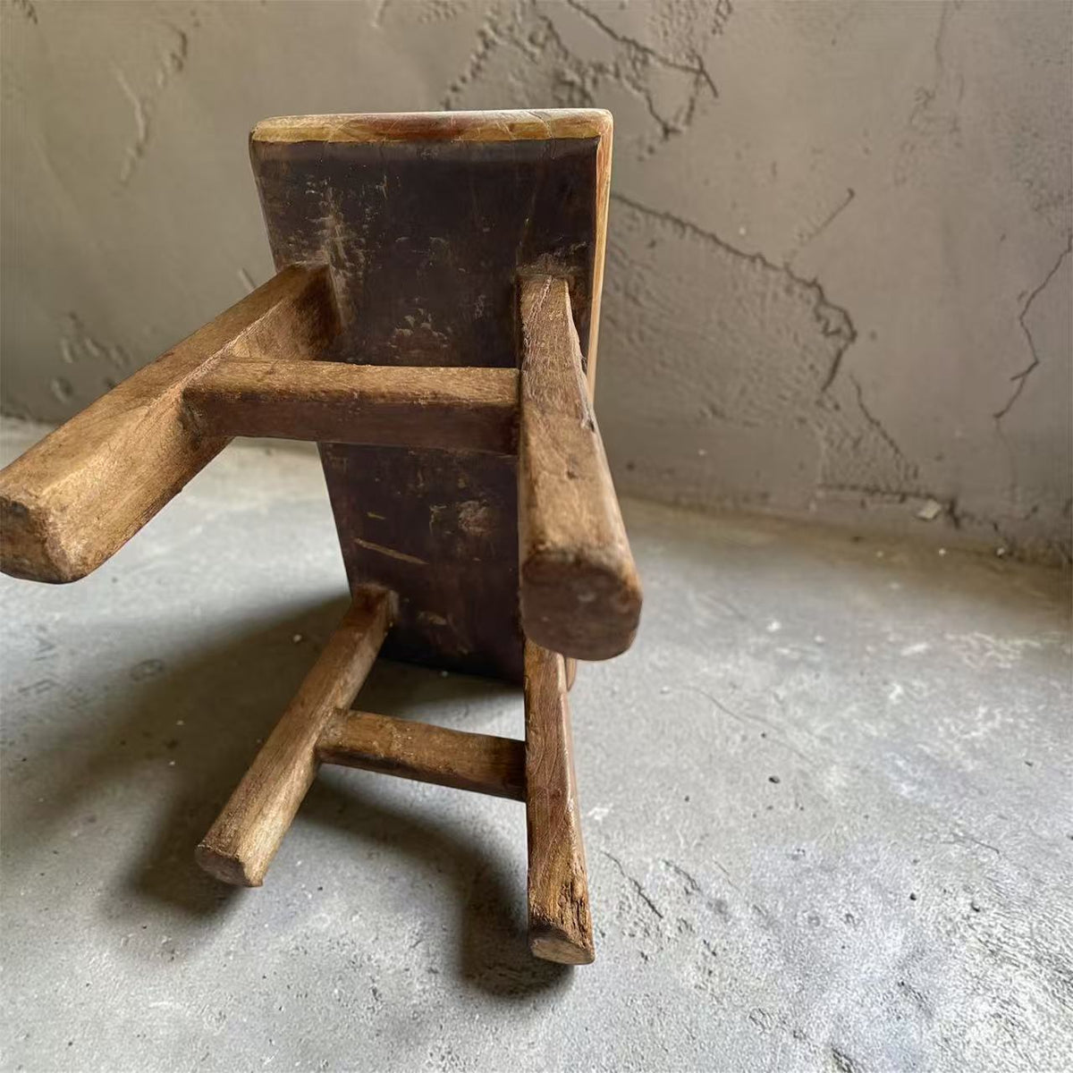 Vintage Chinese Elm Low Bench | Wabi-Sabi Rustic Wooden Stool