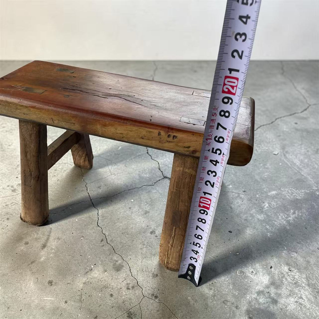 Vintage Chinese Elm Low Bench | Wabi-Sabi Rustic Wooden Stool