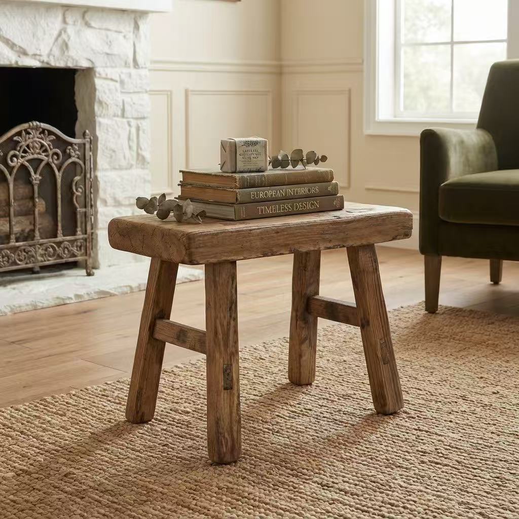 Vintage Chinese Elm Wood Stool - One of a Kind