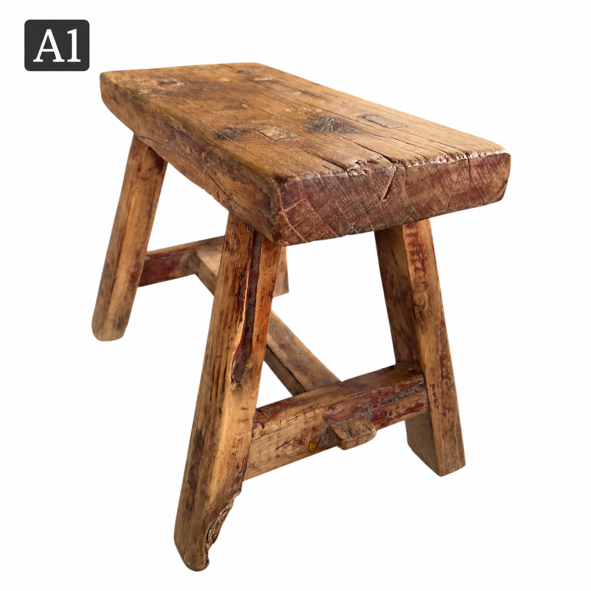 Vintage Chinese Elm Wood Stools - One-of-a-Kind A & B