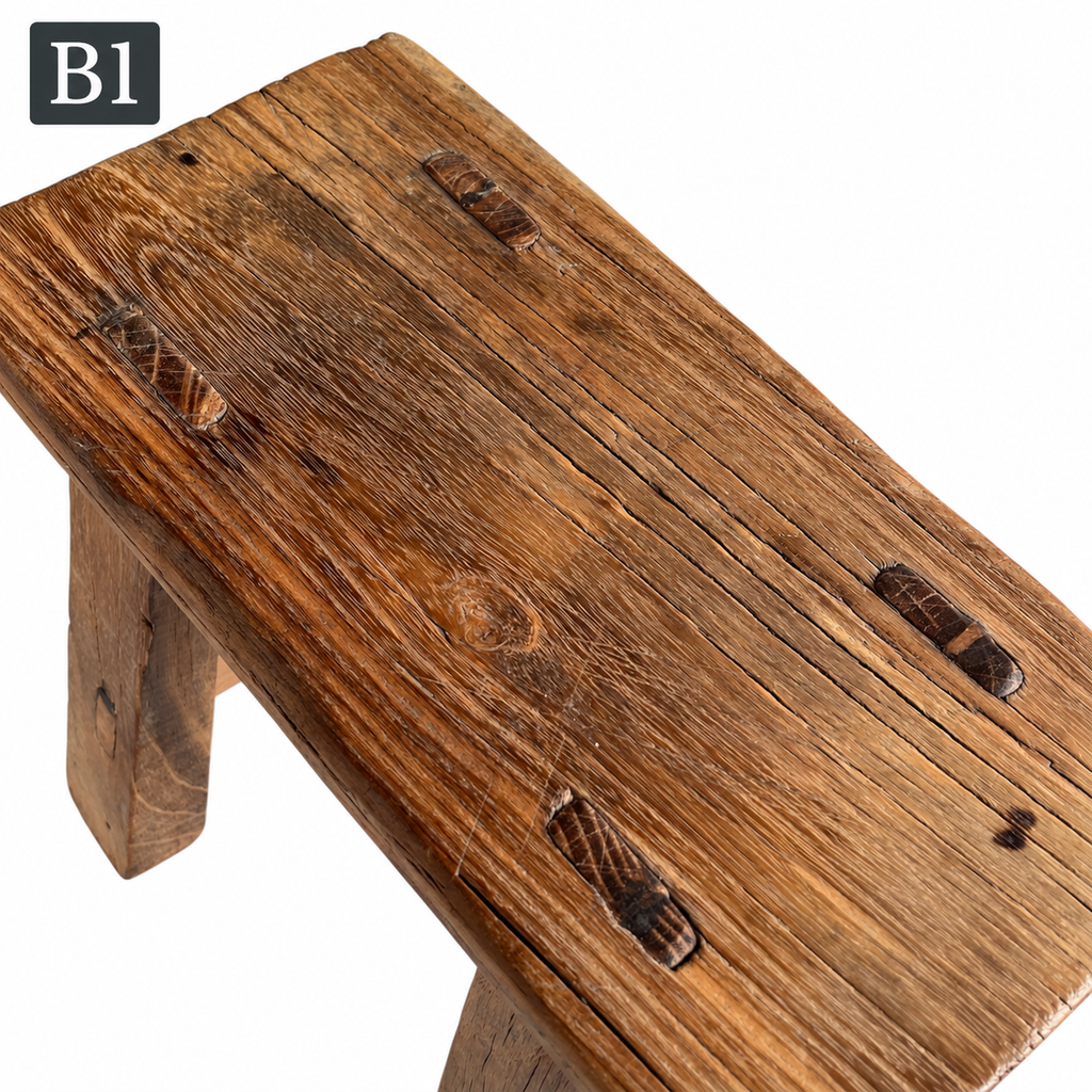 Vintage Chinese Elm Wood Stools - One-of-a-Kind A & B