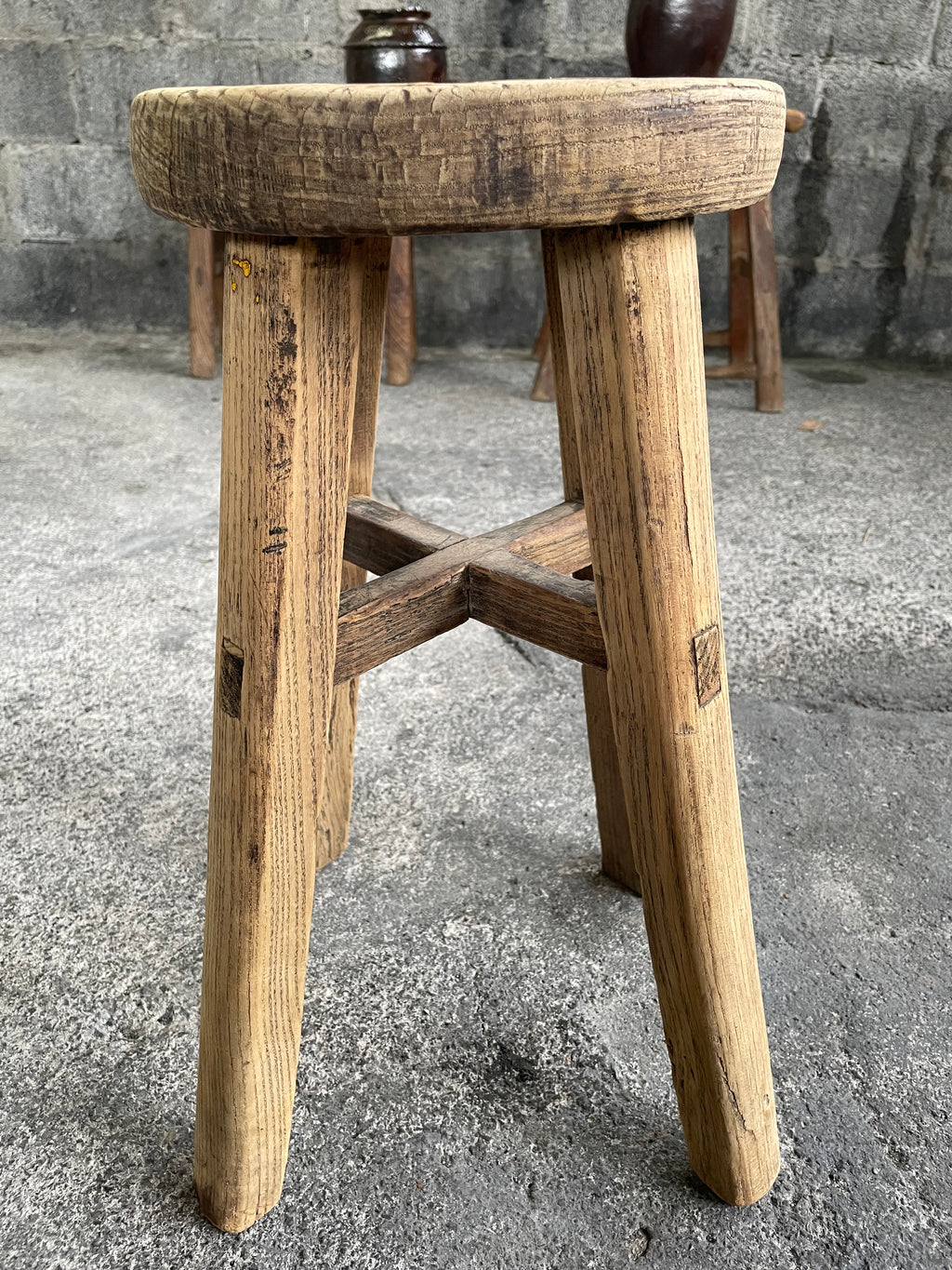 Vintage Chinese Round Wooden Stool - One-of-a-Kind Rural Find
