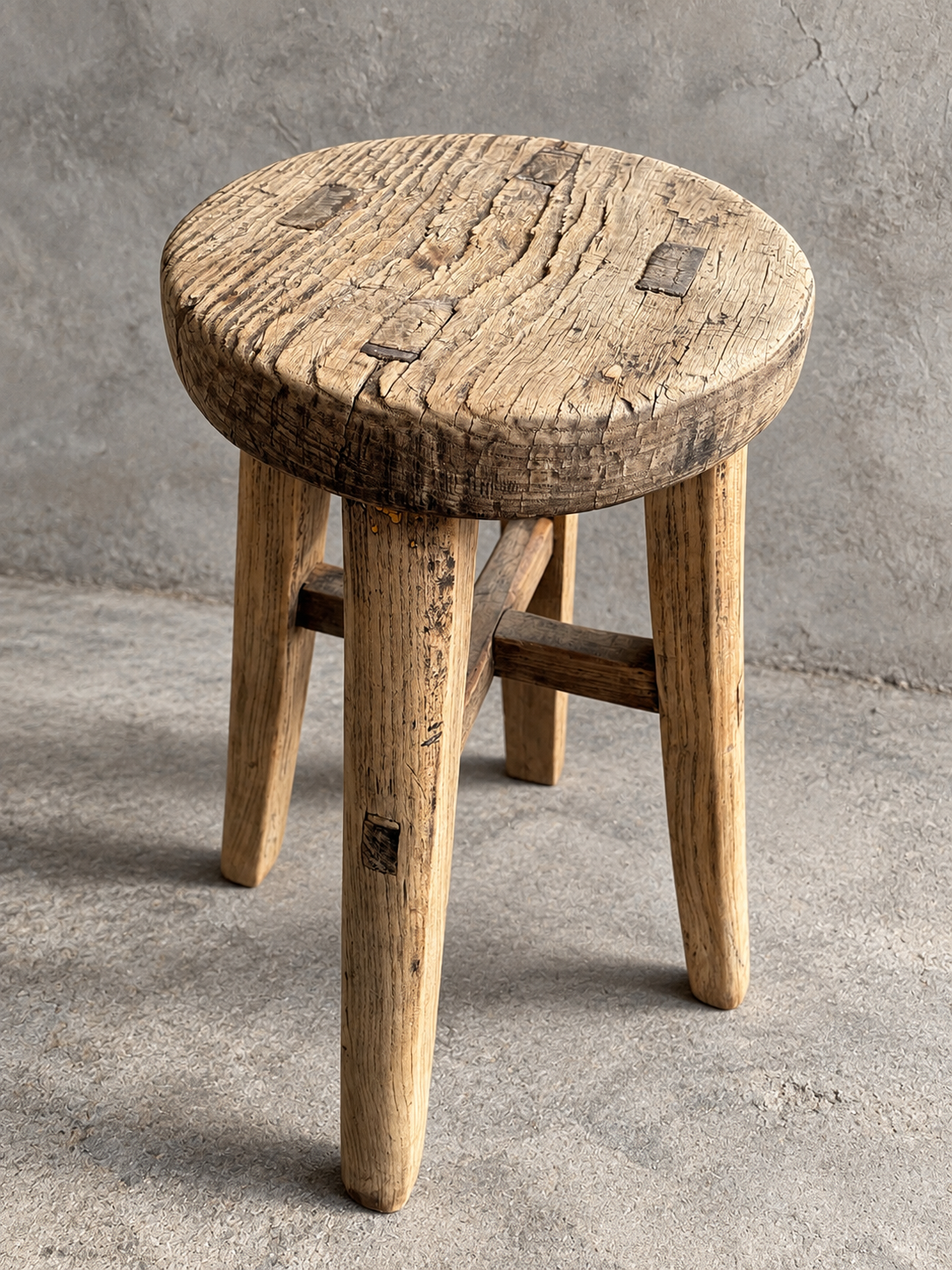 Vintage Chinese Round Wooden Stool - One-of-a-Kind Rural Find